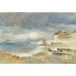 E R Goodall, British late 19th century- Coastal landscape; watercolour, signed, 16.5x25.3cm: British