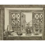 Harry Morley ARA, British 1881-1943- The Home Guard's Window; etching, signed and inscribed in