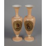 A pair of Continental glass vases, 19th century, decorated with printed Classical portrait busts