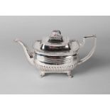 A George III Irish silver teapot, Dublin, c.1794, Charles Marsh, gadrooned border, with moulded