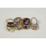 Including: a mixed-cut amethyst single stone ring, modified from a 19th century fob seal, a single-