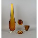 A Whitefriar's style orange glass lobed bowl, 5.5cm high, together with two Whitefriar's style glass