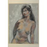 Ken Hardy, British, late 20th century- Seated female nude; black and coloured chalks, signed,
