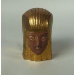 A French pottery box in the form of an Egyptian head, 20th century, with lifting lid, overall