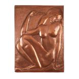 A Copper Figural Panel20th Century, embossed 'n.m.'Embossed with a seated naked young woman,
