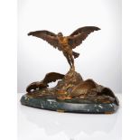 Georges Colin (1876-1917), a gilt bronze and marble figural inkwell‘Icarus’, signed G. Colin, with