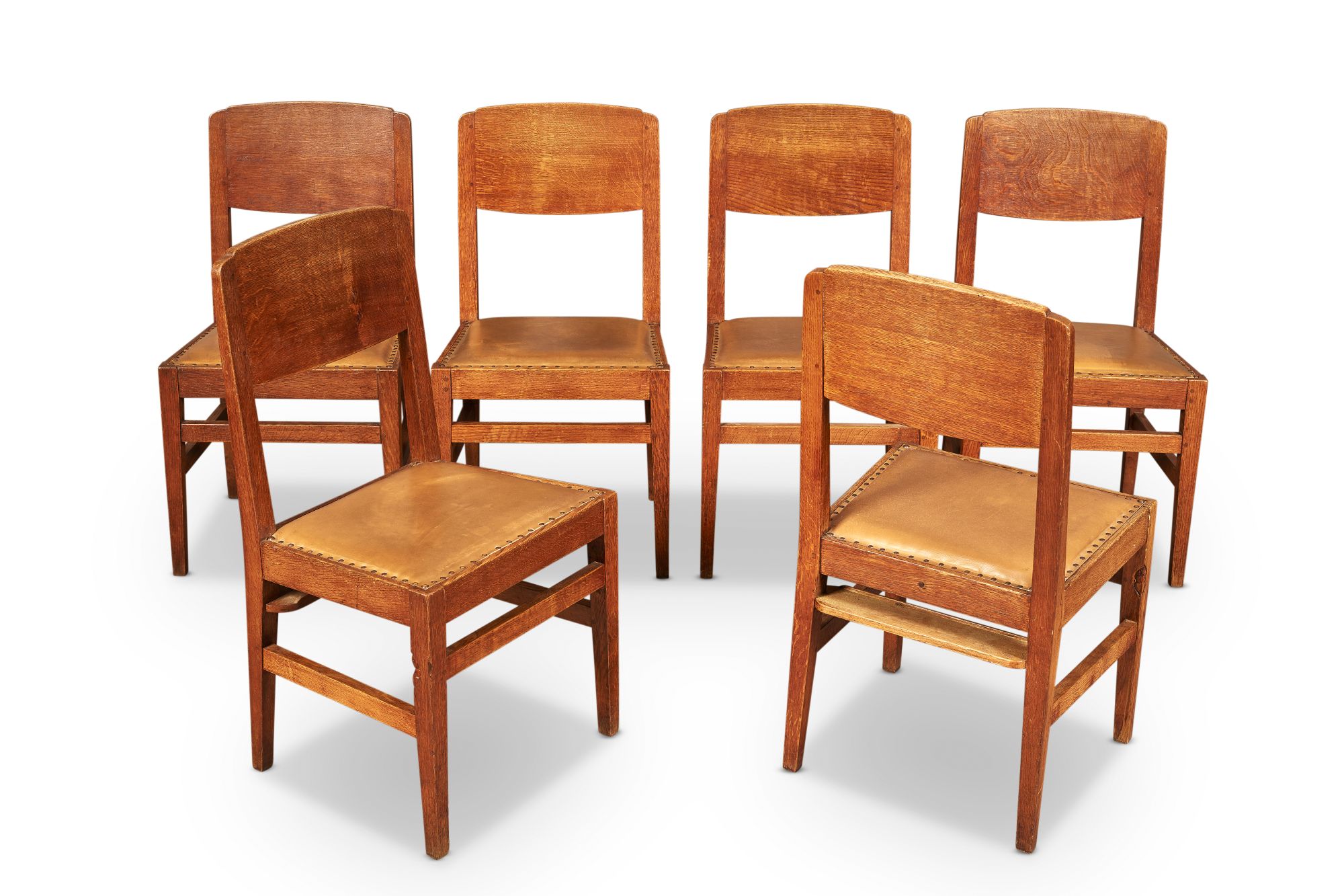 Robert Thompson of Kilburn, a set of six 'Mouseman' oak church/school chairs2nd half 20th century,