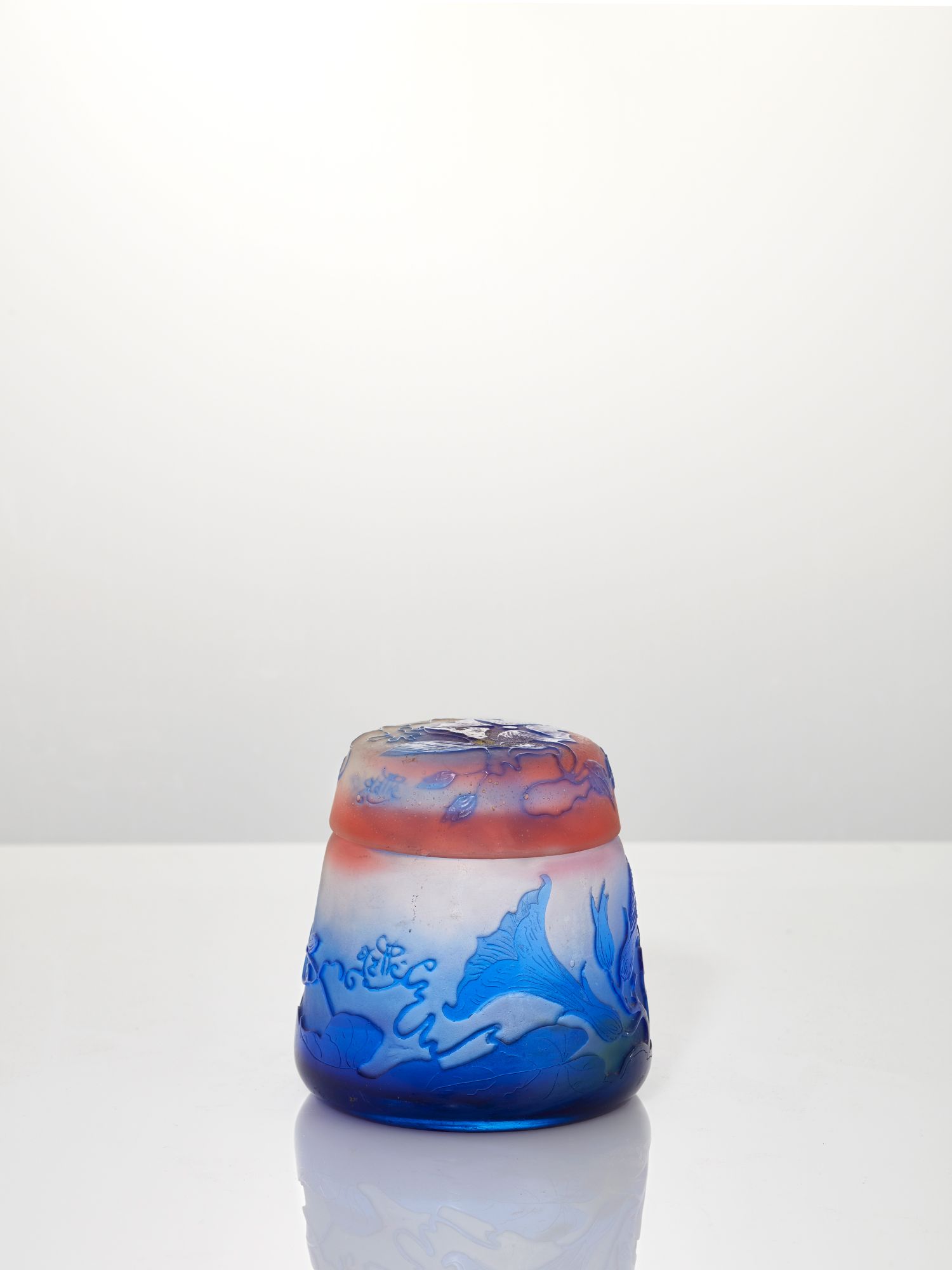 Gallé, a Cameo glass vase and coverCirca 1910, signed in cameo GalléOverlaid and acid-etched with