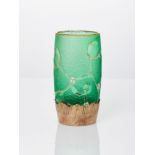 Daum, an acid-etched and enamelled 'mistletoe' vase with silver mountCirca 1895, signed Daum Nancy