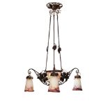 Muller Freres, an Art Deco Wrought-iron and glass ChandelierCirca 1930, glass stencilled Muller
