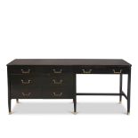 Maison Jansen Attributed, an ebonised deskCirca 1950Having a double bank of drawers on one side,