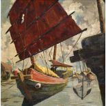 E L Manton, British exhib. 1939- Junk Harbour; oil on canvas laid down on panel, 39x39cm, (ARR)