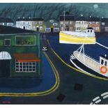 Alan Furneaux, British b.1953- “Fish and Chips at Padstow in Winter”, 2010; acrylic on board,