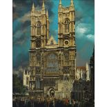 Clarence E Blackburn, British 1914-1984- Westminster Abbey; oil on canvas, signed, 91.5x71.5cm, (