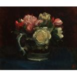 George Bruce, British b.1930- “Peonies in a Jug”; oil on board, signed with monogram, 23.2x27.