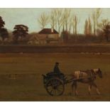 Jack Cudworth, British 1930-2010- Horse and cart in a field; oil on board, signed and dated 73, 40.