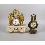 A French alabaster and gilt spelter mantel clock, late 19th century, the architecturally modelled