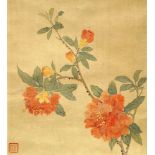 MIAO SUJUN (manner of, Chinese, 1841-1918), blossoming branches, ink and colour on silk, a pair,