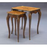 A Louis XV style kingwood nest of two tables, the shaped rectangular top with parquetry inlay, above