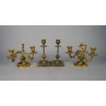 A pair of French two light Rococo style candelabra, late 19th/early 20th century, with leaf