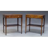 A pair of mahogany, cross banded and line inlaid side tables, late 20th Century, the rectangular