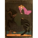 A Vogue advertising mirror of a lady riding a rampant zebra, entitled Vogue Late January 1926, in