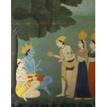 A n Indian painting of Krishna and visiting devotees, late 19th/20th century, Krisha seated