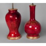 A Chinese style Sang de Boeuf red bottle vase lamp base, late 20th century, together with a