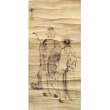 MIN ZHEN (Manner of, 1730-1788), 'Figures', ink and colour on paper, artist's seal mark, 76cm x