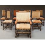 A matched set eight of Jacobean style oak dining chairs, late 19th century, each with carved lion
