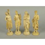 A set of four Continental ivory sculptures of women representing the Four Seasons, 19th century,