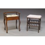 An Edwardian mahogany and line inlaid piano stool with floral upholstery, together with an early