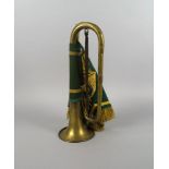 A French bugle, 20th century, by J Milliens 14 R de Crespin du Cast, Paris, hung with a green