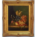 Twentieth Century School, two still life pictures of fruit and flowers, in the Dutch manner, oil