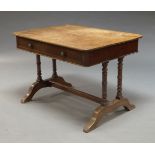 A Victorian mahogany writing table, the rectangular top with two frieze drawers and two opposing