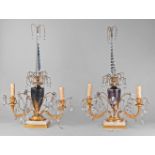 A pair of Continental twin light marble and gilt metal candelabra, late 19th century, each with