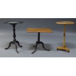 A Victorian burr elm and fruitwood occasional table, the circular top above central turned column to