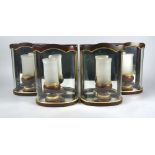 A set of four mahogany and gilt lined glazed wall lights, 20th century, each of bow fronted form
