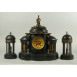A French black slate and malachite inlaid mantel clock, late 19th/early 20th century, the case of