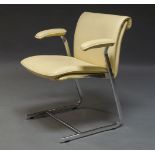 Boss Design ltd a 'Delphi low back stacker' cream leather upholstered arm chair, with chromed frame