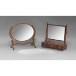 A Victorian mahogany dressing table mirror, the adjustable rectangular plate flanked by turned end