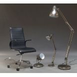 A large brushed steel angle poise lamp, 180cm high, together with a smaller angle poise desk lamp,