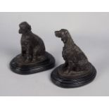 A pair of modern bronze models of Spaniels, in the style of Barye, 19cm high (2)
