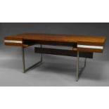 A large French rectangular rosewood desk by Claude Gaillard & Henri Lesetre, c.1970s, with three