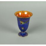 A Wedgwood lustre vase, 20th century, decorated in gilt with humming birds on a blue ground, with