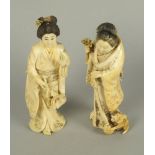 Two Japanese ivory figures of Geisha girls, late 19th/early 20th century, one modelled holding a