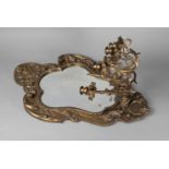 A large French brass five light girandole mirror, 19th century, the back plate with acanthus moulded