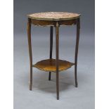 A Louis XV style mahogany two tier occasional table, late 18th Century, the shaped red marble top,