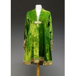 A ladies Ottoman green velvet jacket, Turkey, 19th century, with gilt metal thread embroidered cuff