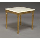 A Continental style giltwood side table, 20th Century, with white marble, the frieze decorated